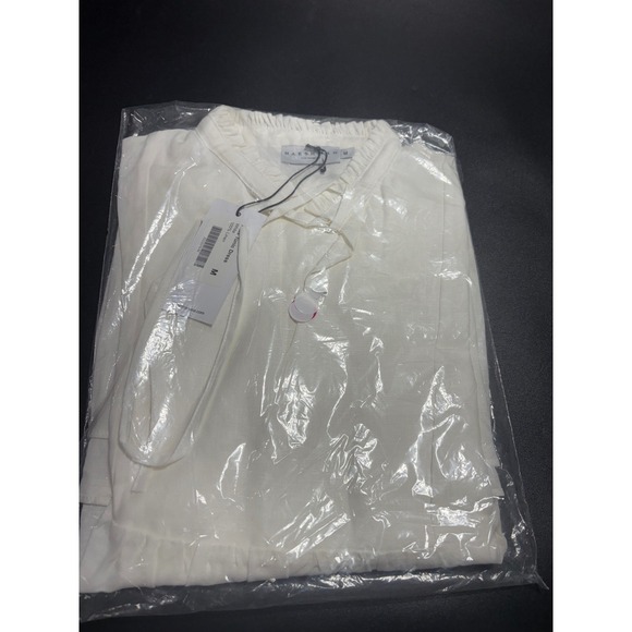 Harshman NEW Aras Linen Tunic Dress White Split-Neck Bell Sleeve Size Medium - Picture 2 of 4